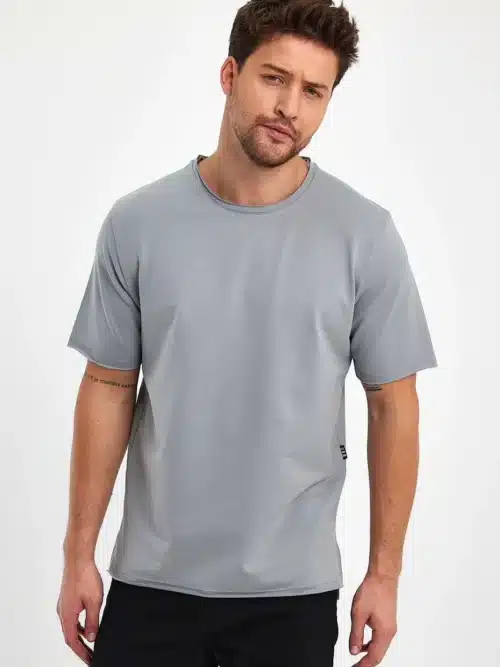 erkek pamuklu basic 2 iplik tshirt gri