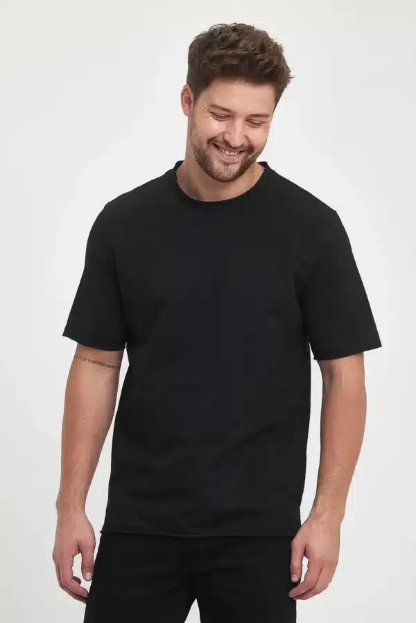 erkek pamuklu basic 2 iplik tshirt siyah