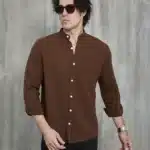 Yazlık Hakim Yaka Keten Gömlek kahverengi