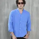 Yazlık Hakim Yaka Keten Gömlek mavi