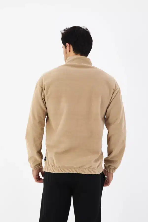 erkek yarım fermuarlı polar sweatshirt basic bej