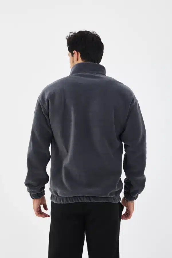 erkek yarım fermuarlı polar sweatshirt basic füme