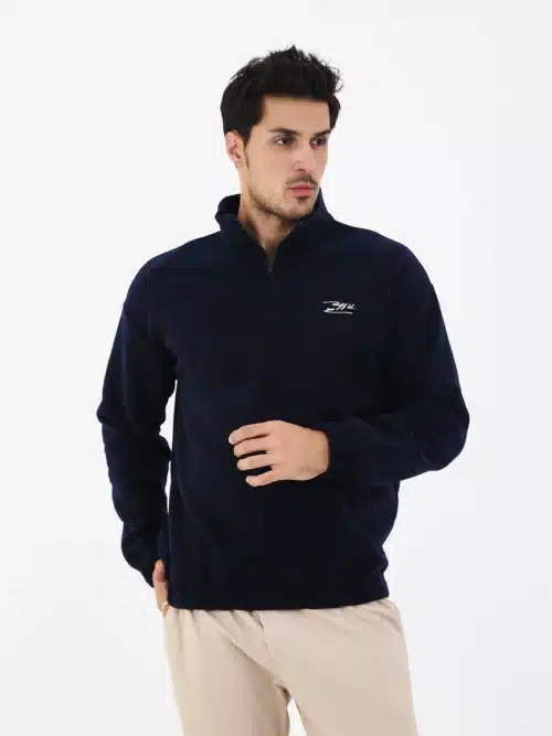 erkek yarım fermuarlı polar sweatshirt basic lacivert