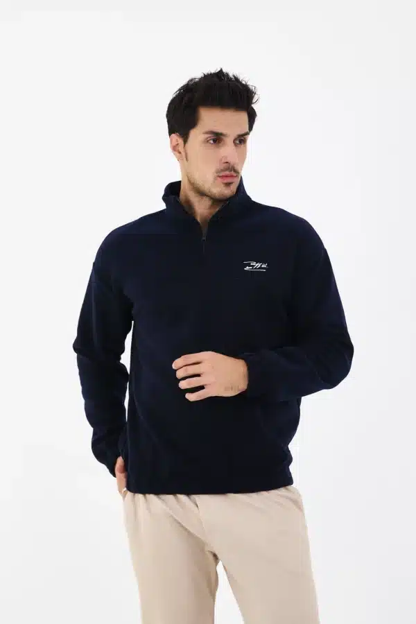 erkek yarım fermuarlı polar sweatshirt basic lacivert