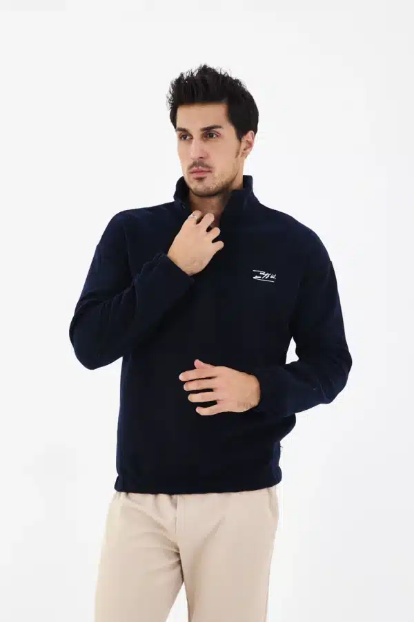 erkek yarım fermuarlı polar sweatshirt basic lacivert