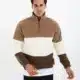 yarım fermuarlı 3 renkli polar sweatshirt bej/ekru/kahve