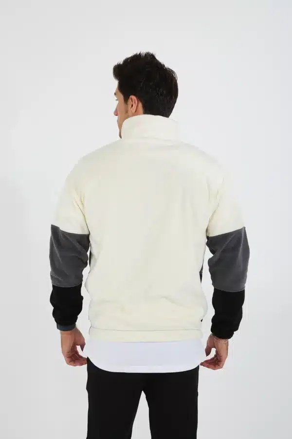 yarım fermuarlı 3 renkli polar sweatshirt ekru/füme/siyah